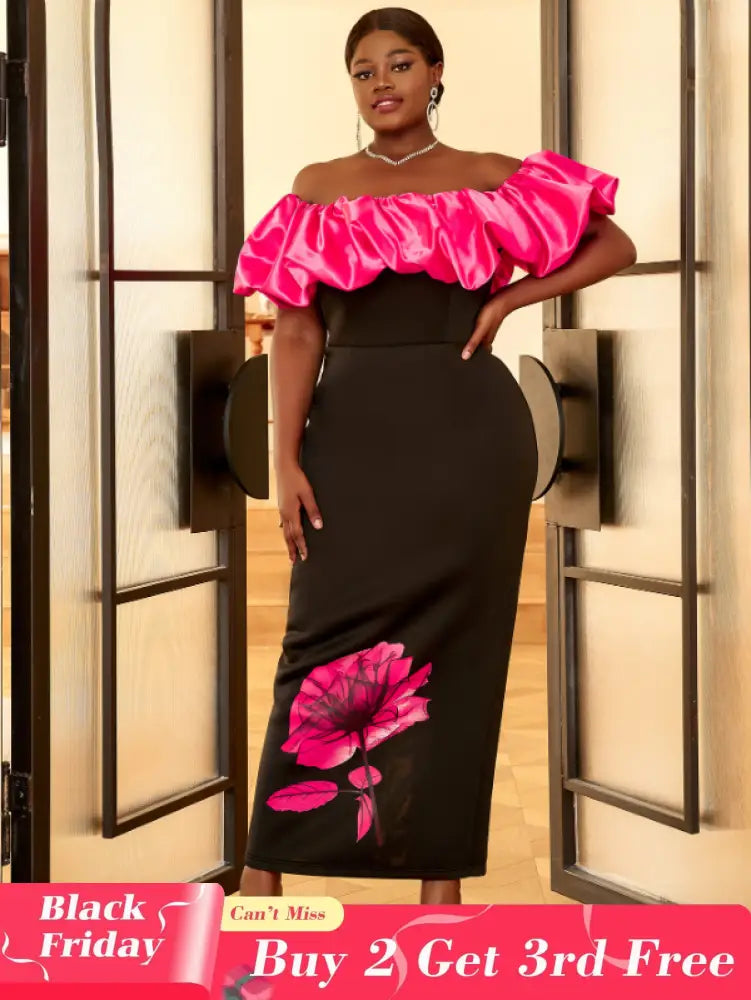 AOMEI Plus Size Floral Maxi Bithday Party Dress for Women
