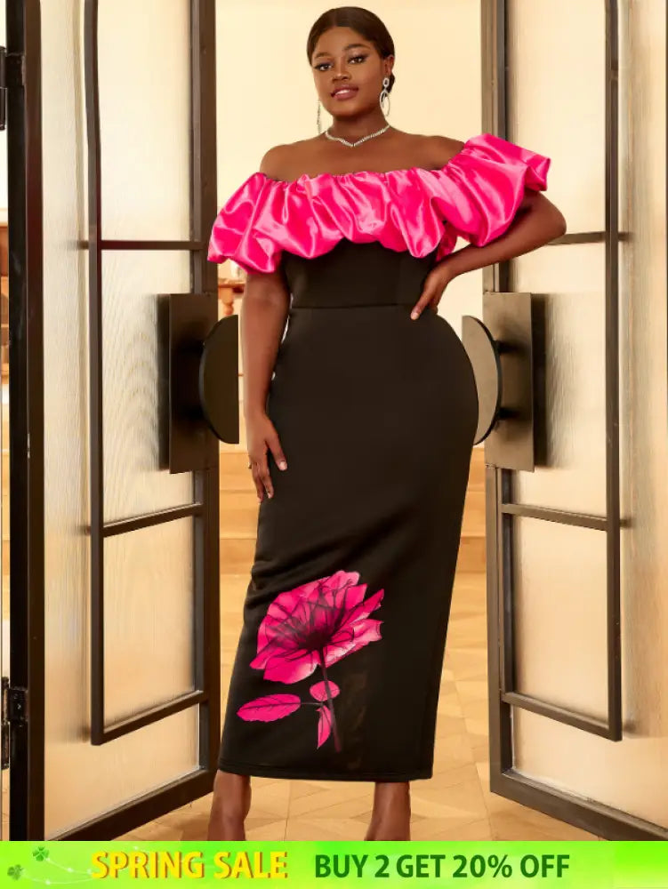 AOMEI Plus Size Floral Maxi Bithday Party Dress for Women