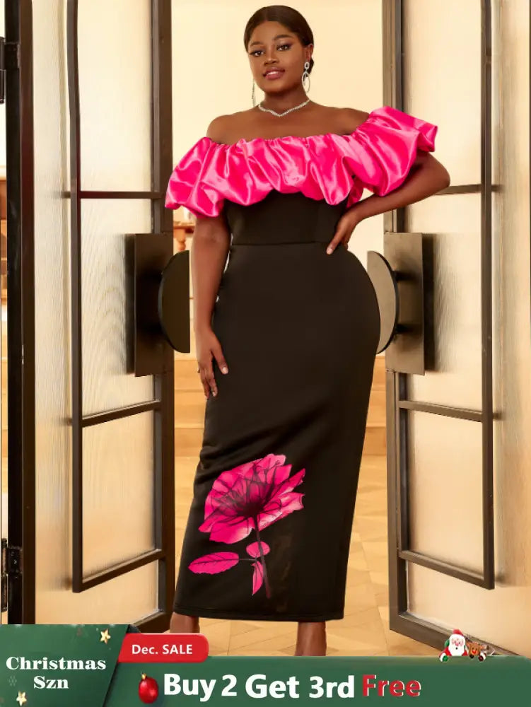 AOMEI Plus Size Floral Maxi Bithday Party Dress for Women