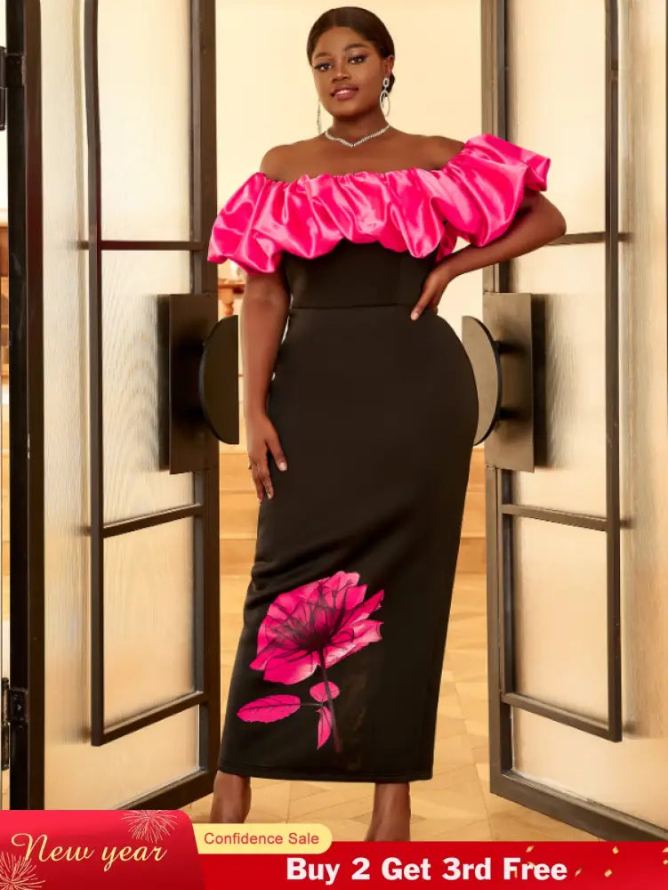 AOMEI Plus Size Floral Maxi Bithday Party Dress for Women