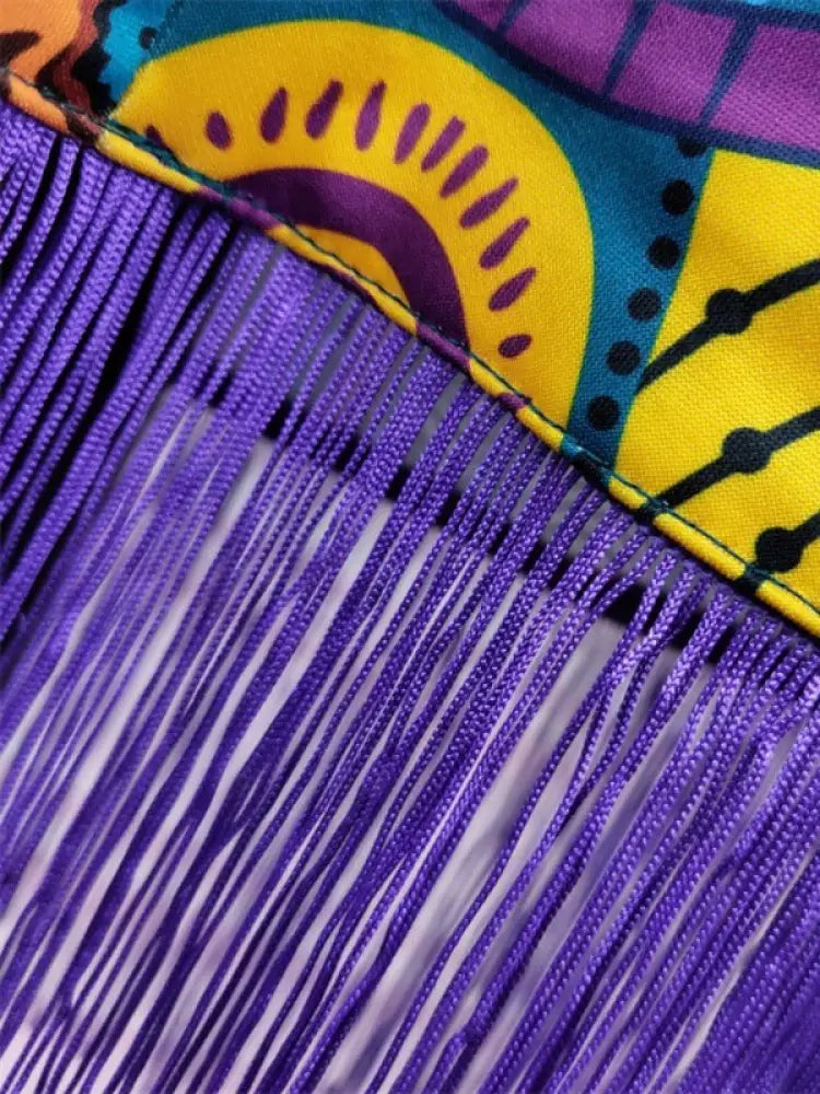 AOMEI Plus Size Floral Printed Tassel Skirts