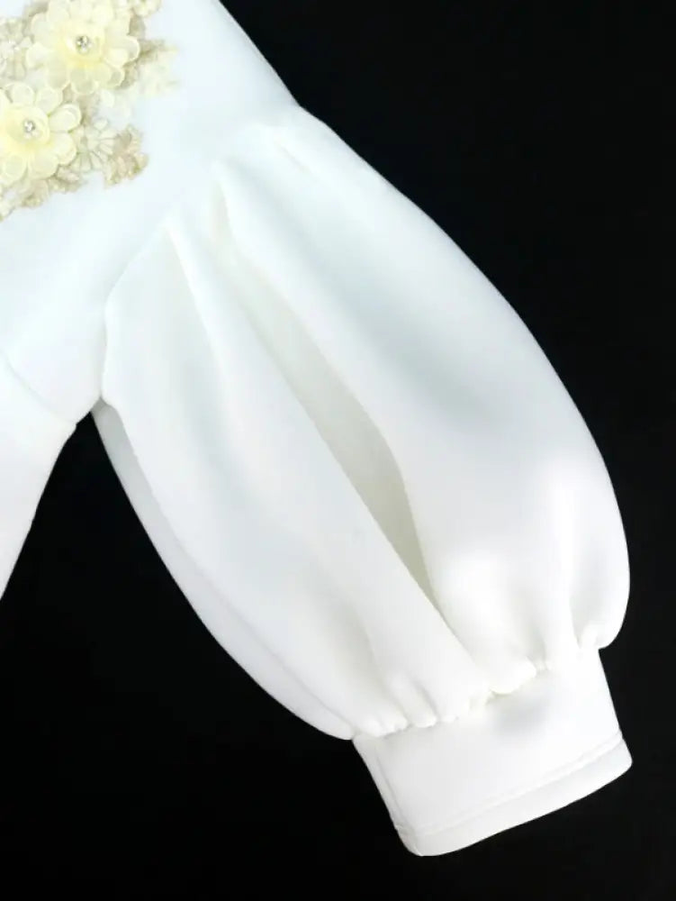 AOMEI Plus Size V Neck Lace Flower Tops Half Lantern Sleeve