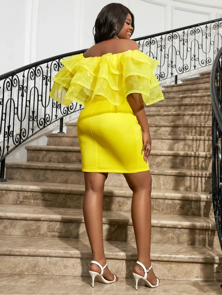 AOMEI Sexy Party Dresses Mini Off Shoulder Ruffles Package Hip for Women Elegant Classy