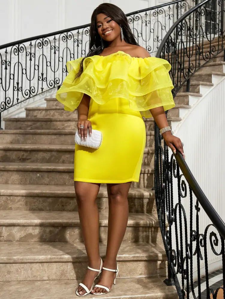 AOMEI Sexy Party Dresses Mini Off Shoulder Ruffles Package Hip for Women Elegant Classy