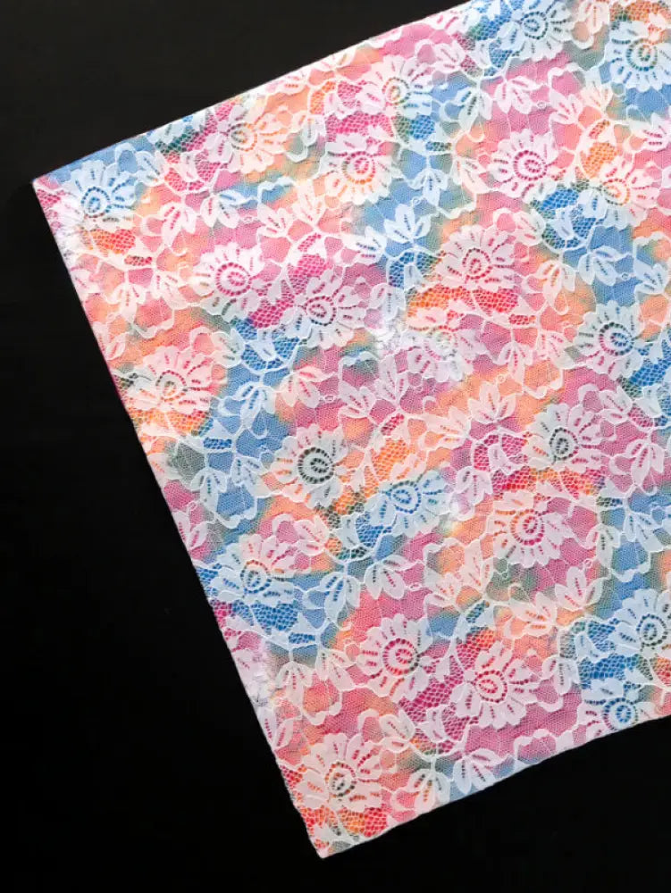 AOMEI Short Puff Sleeve Printed Lace Patchwork Dresses Maxi