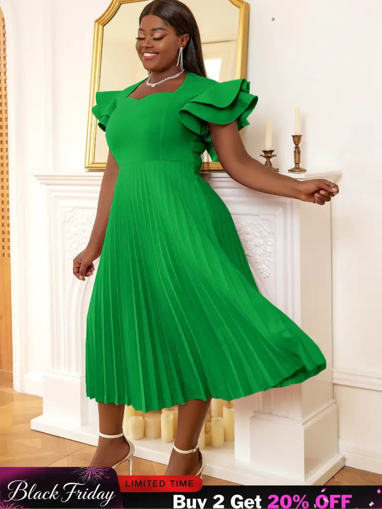 AOMEI Square Collar Ruffle Pleated Party Dresses