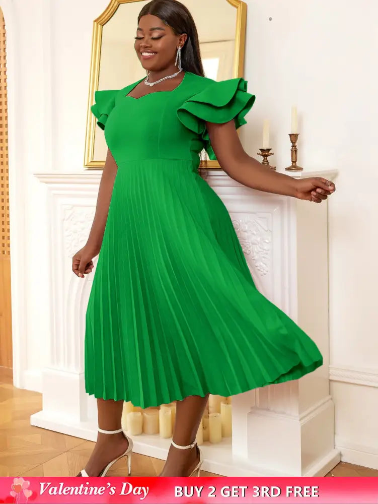 AOMEI Square Collar Ruffle Pleated Party Dresses