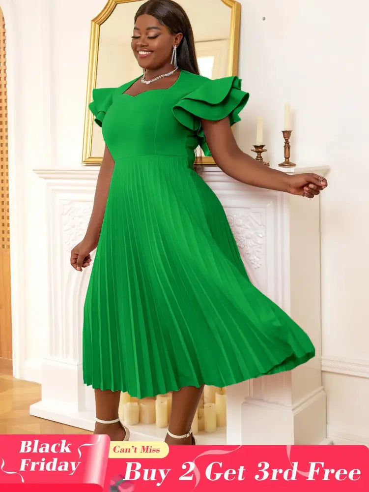 AOMEI Square Collar Ruffle Pleated Party Dresses