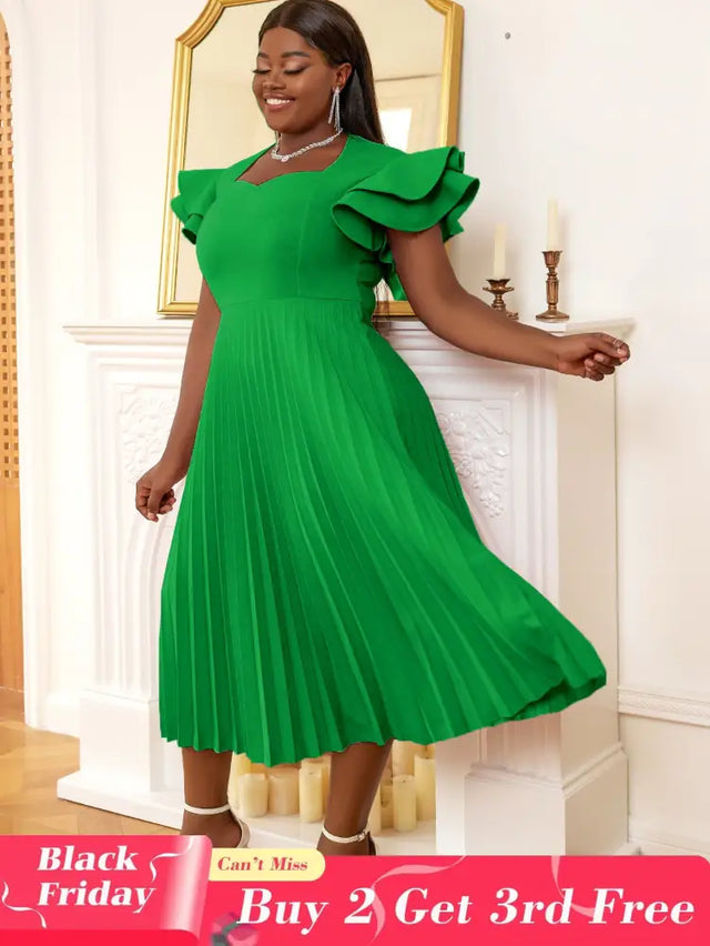 AOMEI Square Collar Ruffle Pleated Party Dresses