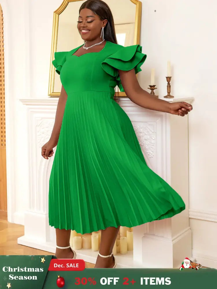 AOMEI Square Collar Ruffle Pleated Party Dresses