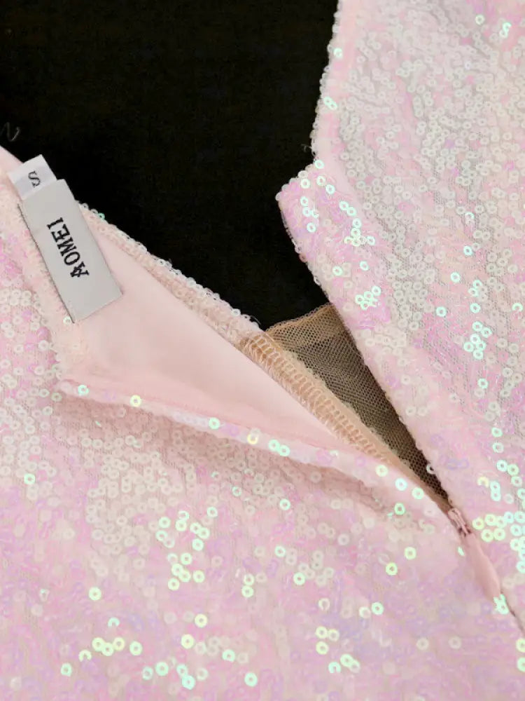 AOMEI V Neck Shiny Bodycon Long Party Dress