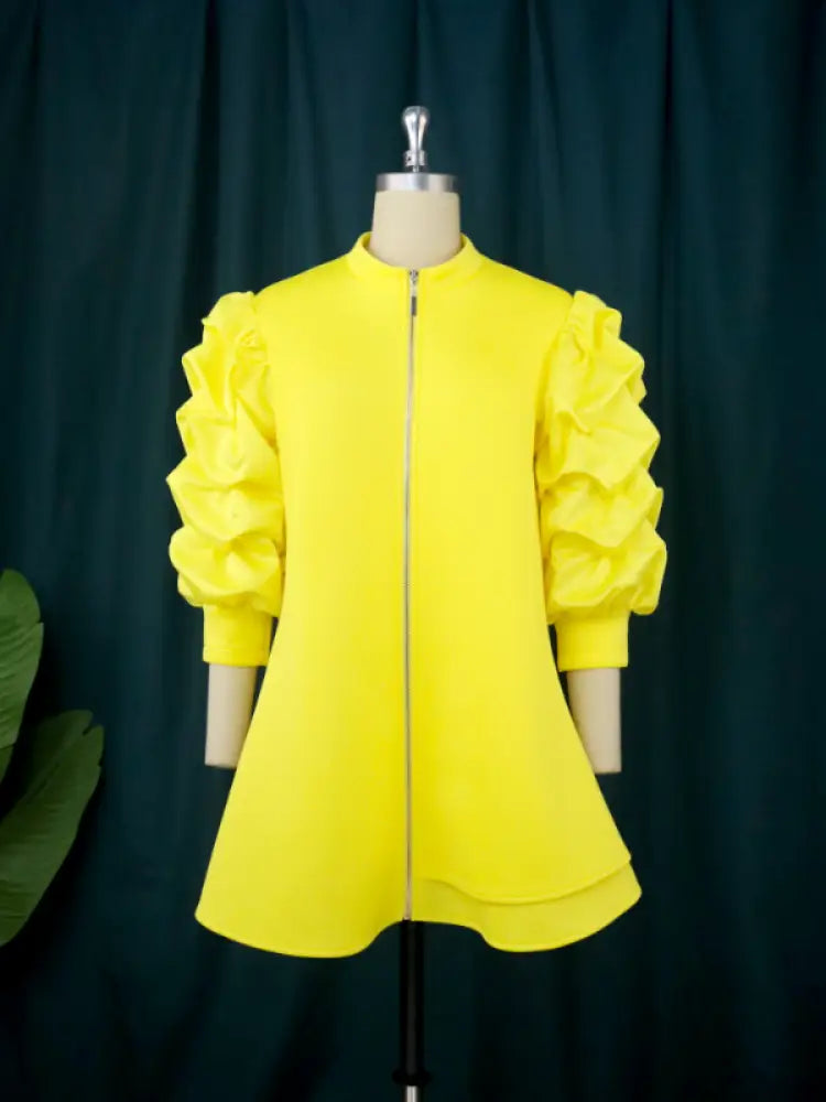 AOMEI Women Loose Yellow Ruffle Mini Dress