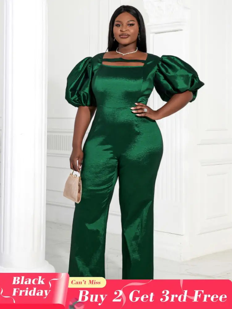 AOMEI Women Overalls Shiny Green Bodycon Jumpsuit
