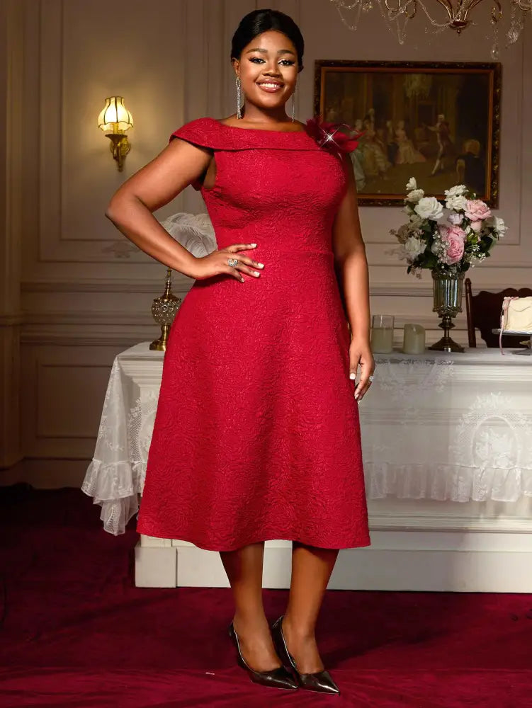 AOMEIDRESS 50s Swing Dress Boat Neck A Line Plus Size Dress