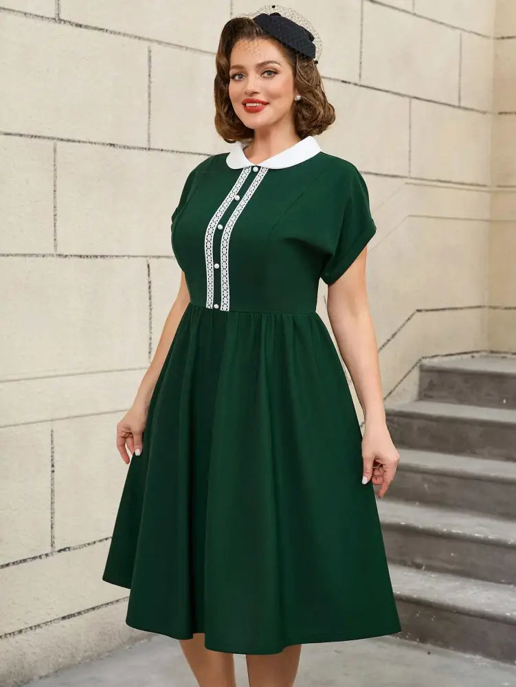 AOMEIDRESS 50s Swing Dress Peter Pan Collar A Line Vintage Style
