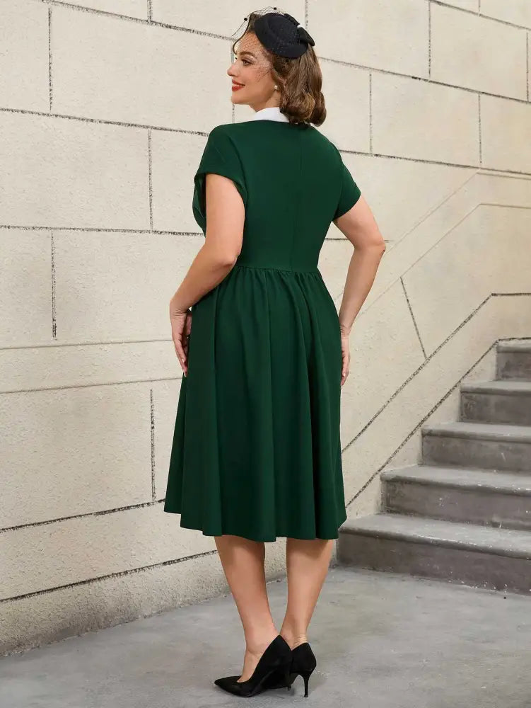 AOMEIDRESS 50s Swing Dress Peter Pan Collar A Line Vintage Style