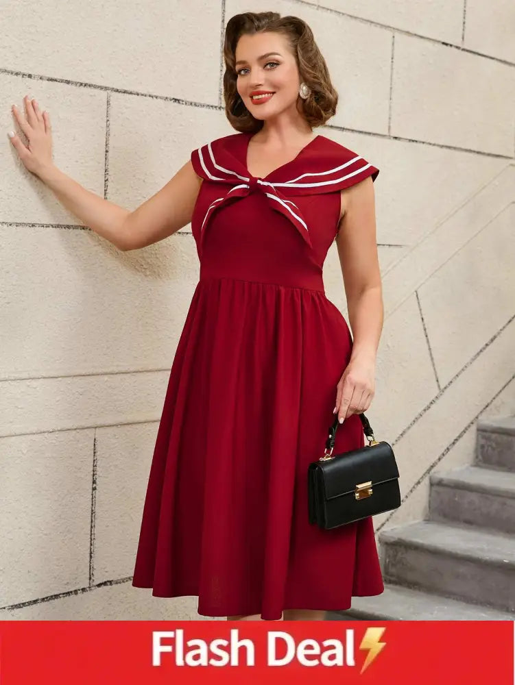 AOMEIDRESS 50s Swing Dress Sleeveless A Line College Style Dress