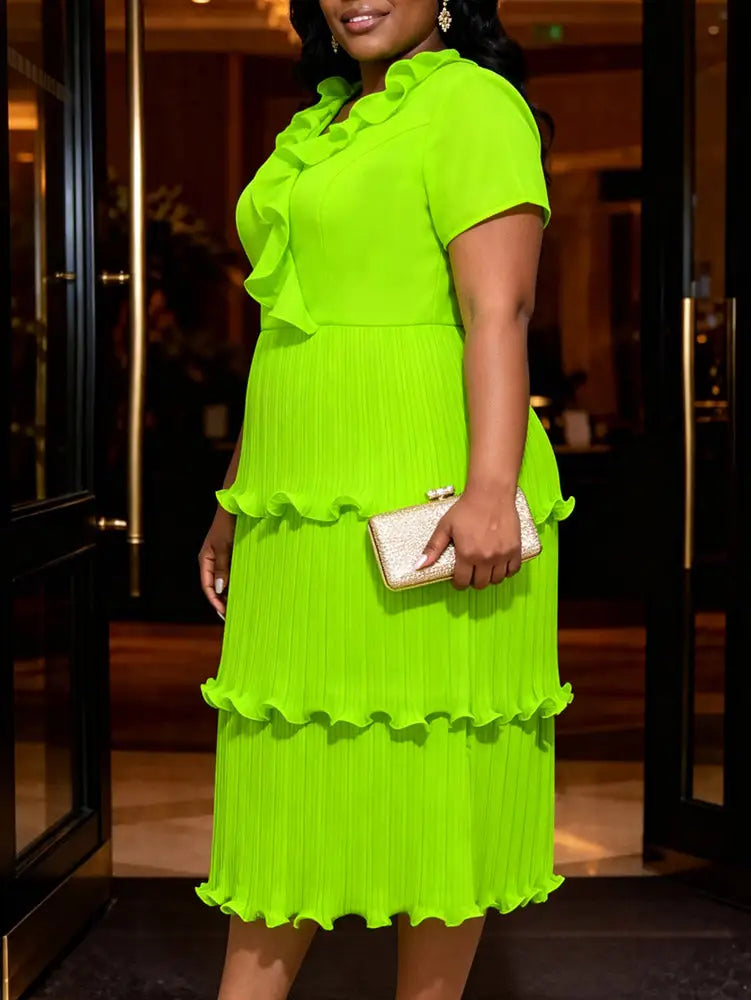 AOMEIDRESS A Line Chiffon Cake Dresses Short Sleeves Ruffle Layered