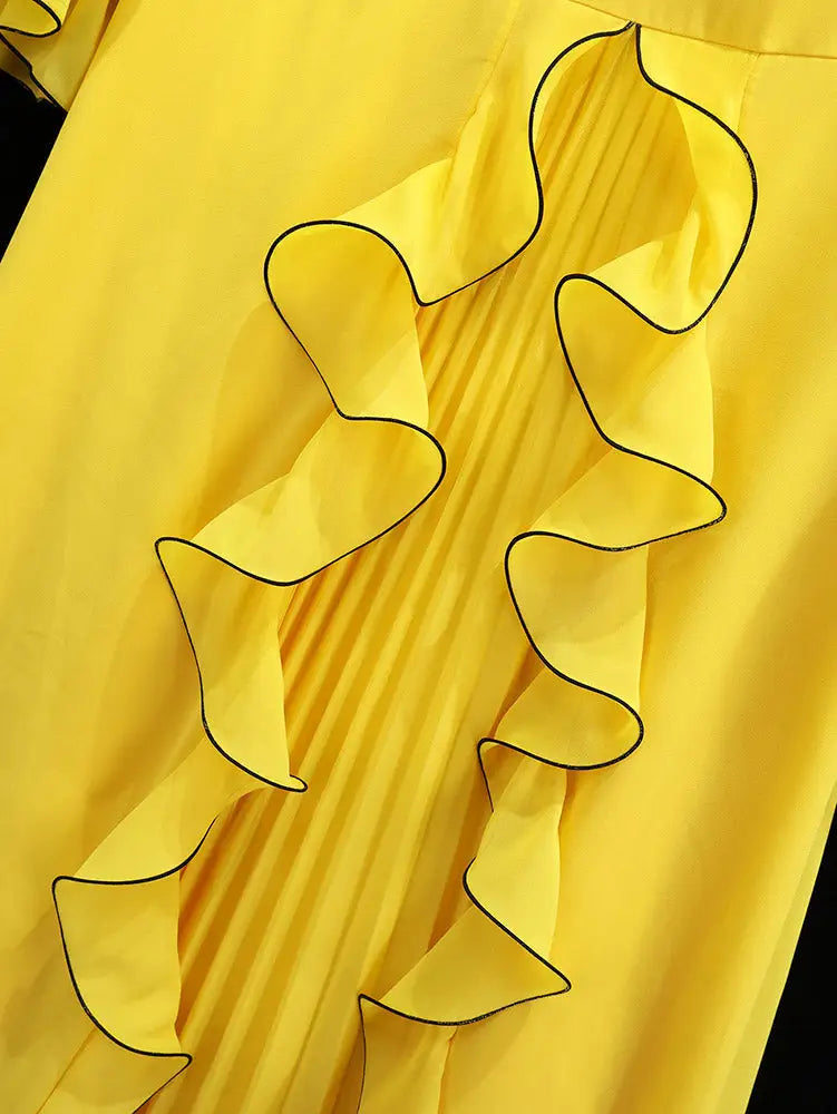 AOMEIDRESS A Line Chiffon Pleated Dress Slanted Collars ColorBlock