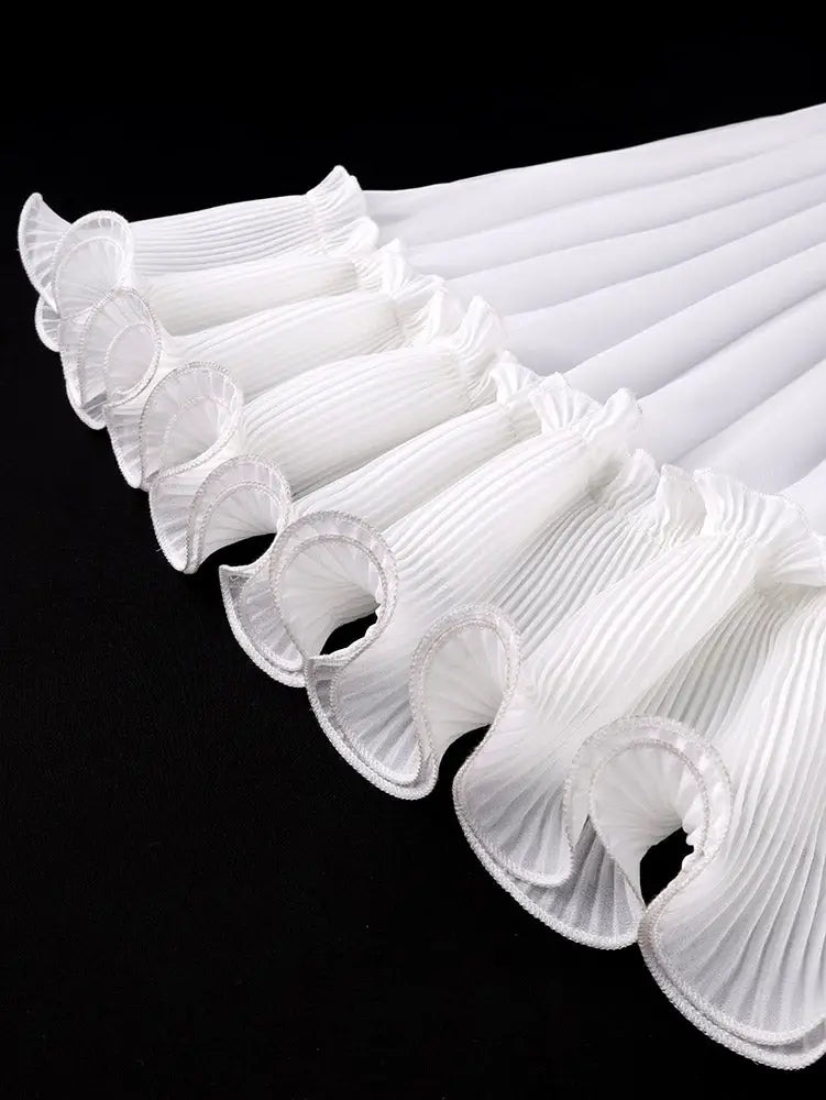 AOMEIDRESS A Line Chiffon Pleated Dress V Neck Ruffles Lantern Sleeve