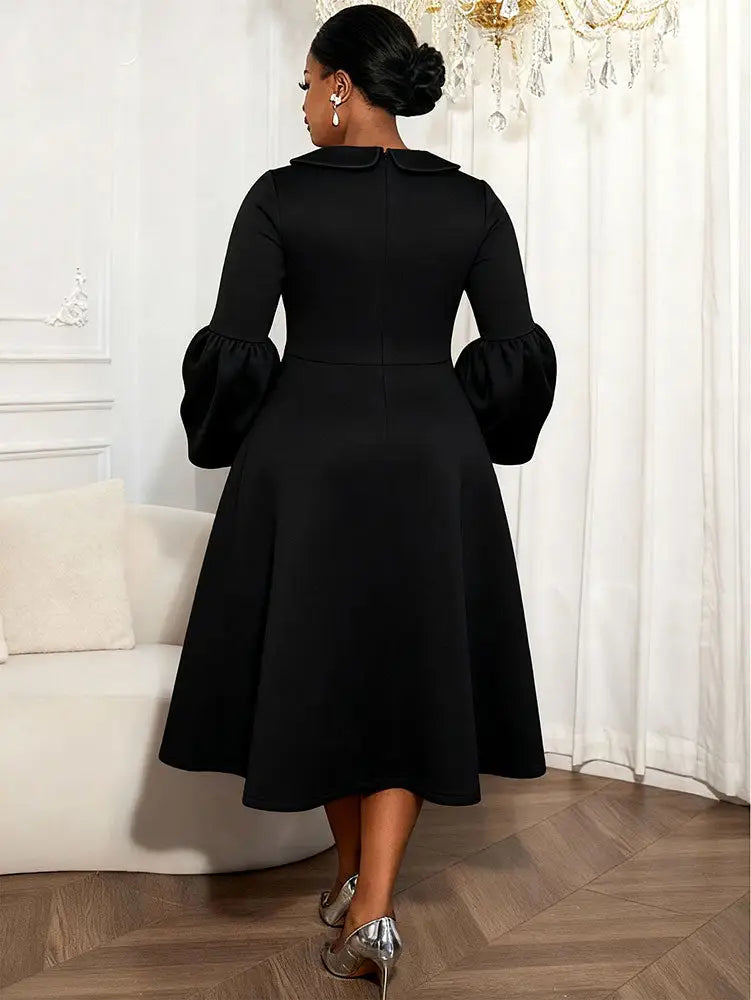 AOMEIDRESS A Line Dress Lantern Sleeves Turn Down Collar Party Gowens