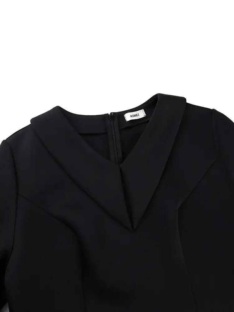 AOMEIDRESS A Line Dress Lantern Sleeves Turn Down Collar Party Gowens