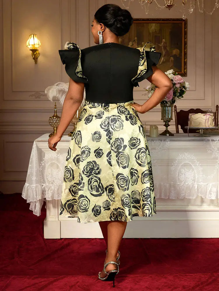 AOMEIDRESS A Line Jacquard Midi Wedding Guests Dresses Pleated Ruffles