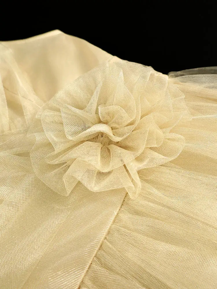 AOMEIDRESS A Line Mesh Dress One Shoulder Drape 3D Flower Bridesmaid