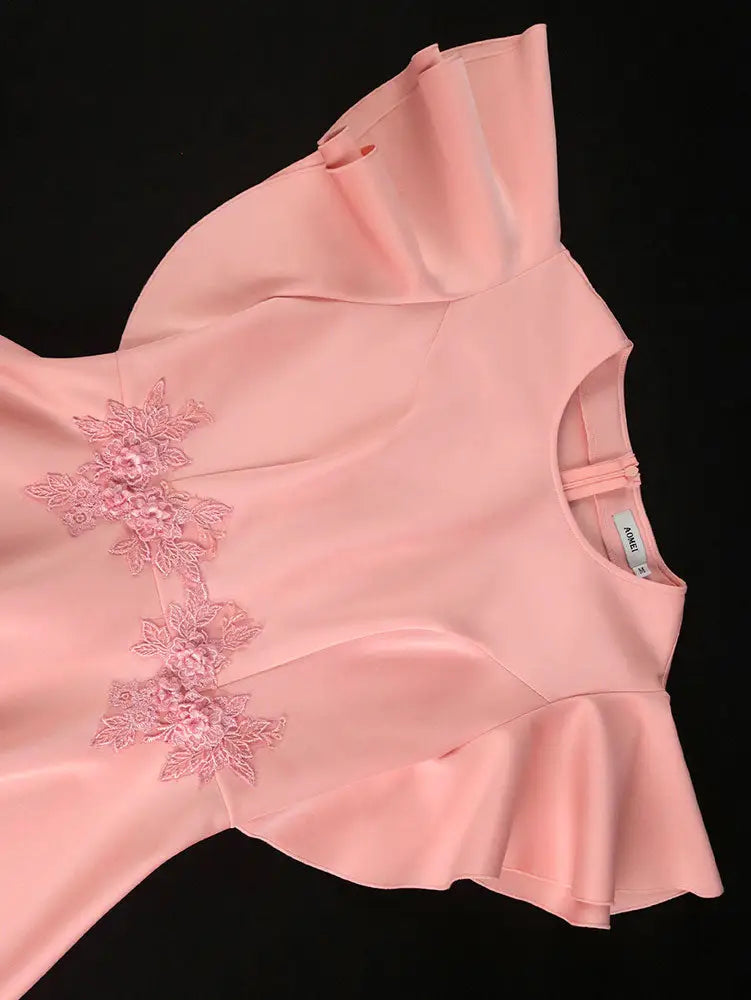 AOMEIDRESS A Line Mini Party Dress Batwing Sleeves Waist Embroidery