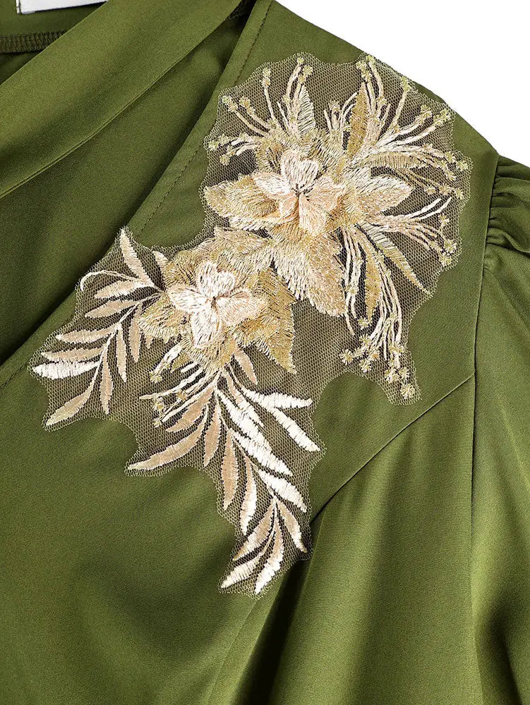 AOMEIDRESS A Line Pleated Dres Bow Tie Puff Sleeves Appliques Gowns