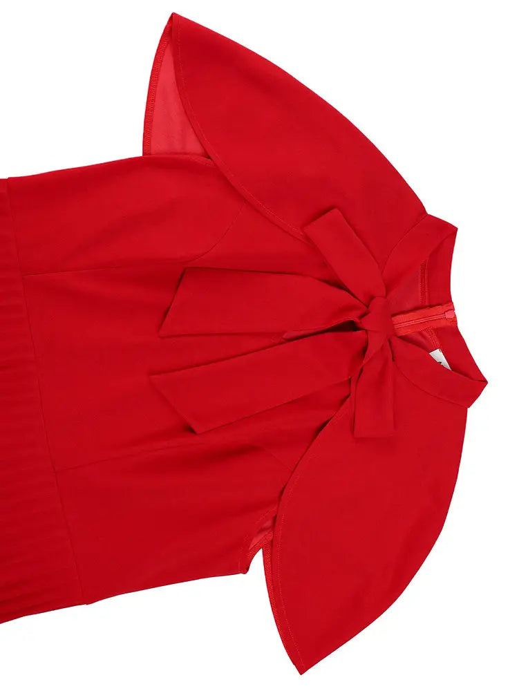 AOMEIDRESS A Line Pleated Dress Cape Sleeve Bow Collar Church Gowns