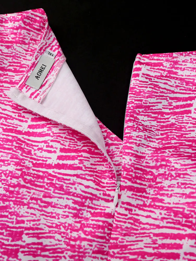 AOMEIDRESS A Line Printed Dress V Neck Short Puff Sleeves Causal Wear