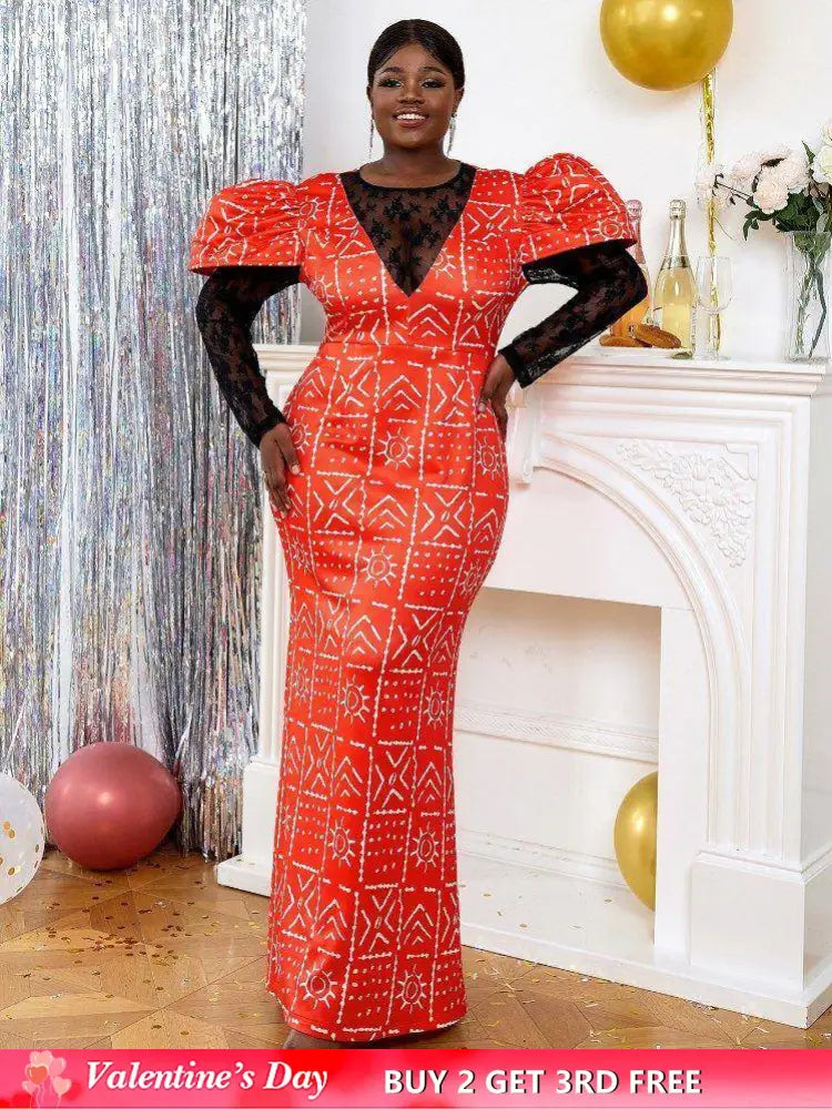 Red plus size long sleeve formal dresses