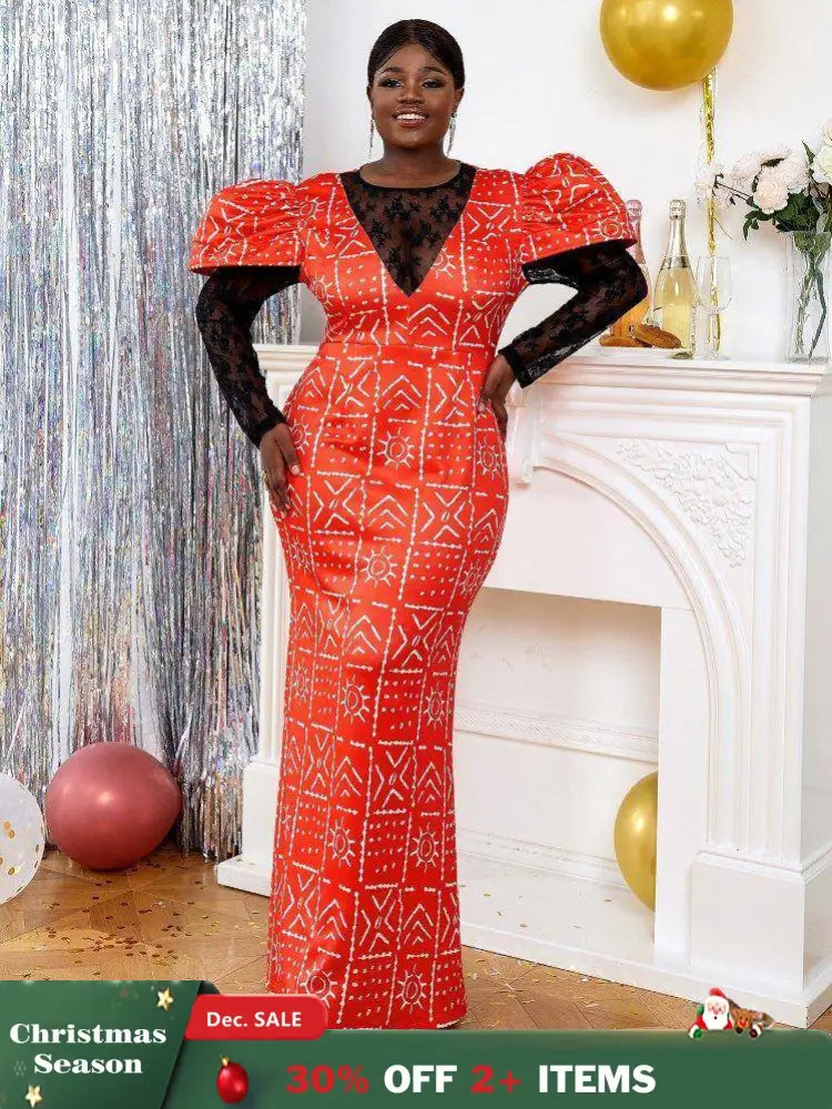 Red plus size long sleeve formal dresses