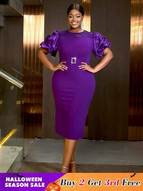 AOMEIDRESS Beautiful Church Dresses Lace Short Sleeve Purple