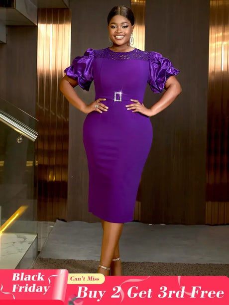 AOMEIDRESS Beautiful Church Dresses Lace Short Sleeve Purple