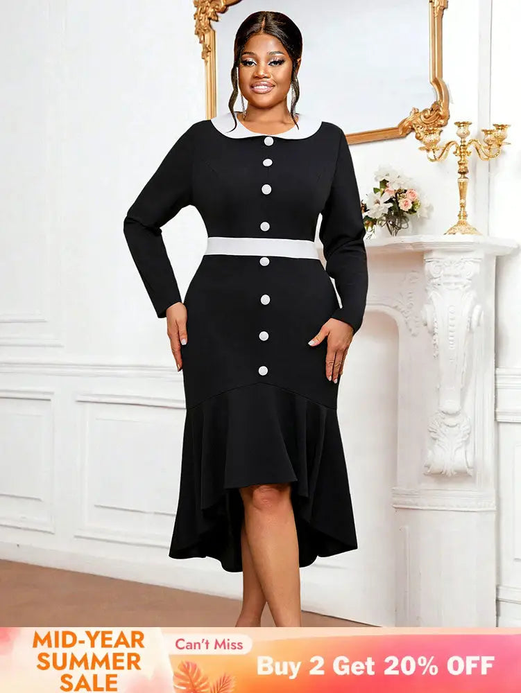 AOMEIDRESS Black Business Casual Holiday Work Dresses Winter Outfits Black / 0XL