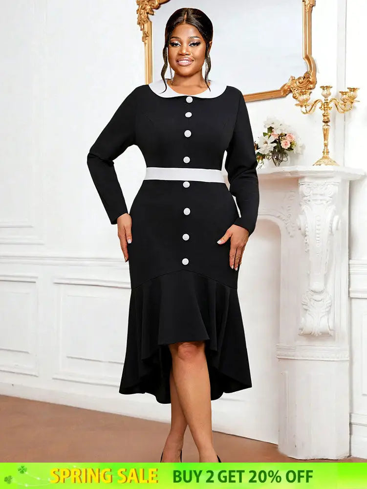 AOMEIDRESS Black Business Casual Holiday Work Dresses Winter Outfits Black / 0XL