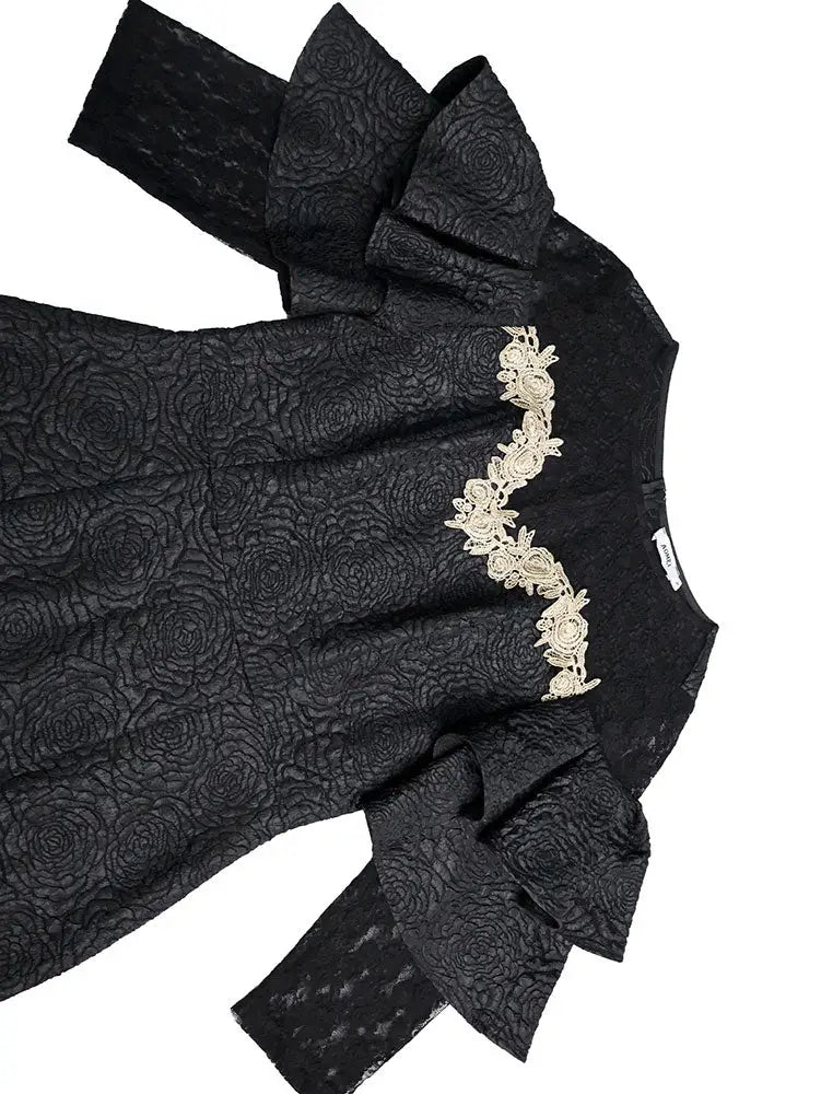 AOMEIDRESS Black Jacquard Lace Bodycon Dress Evening Cocktial Gowns