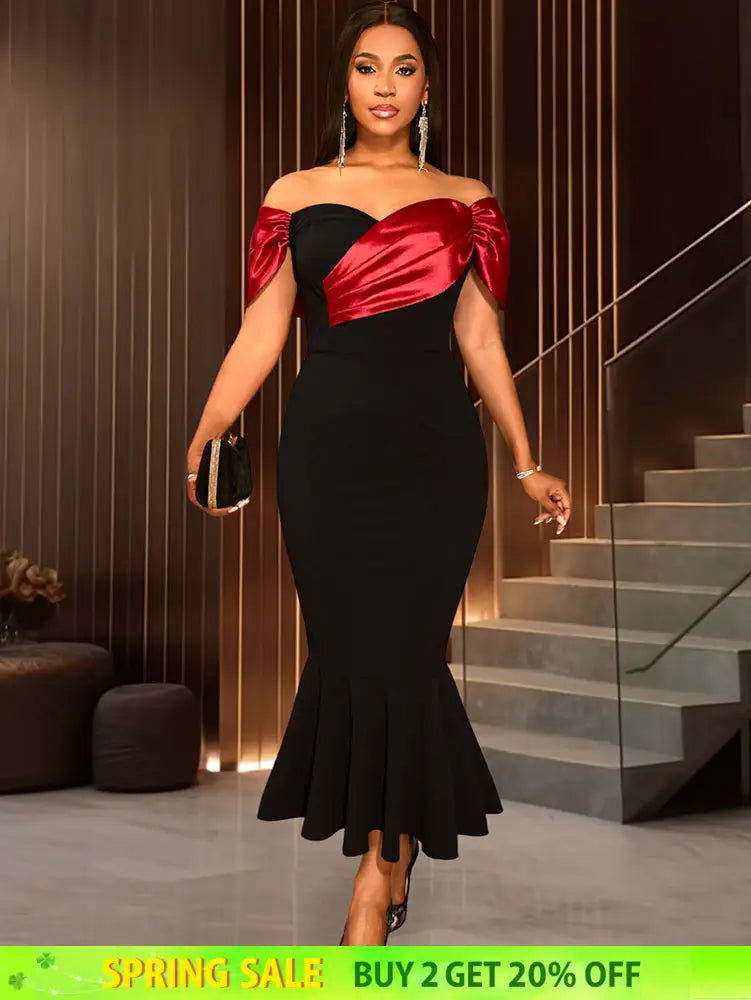 AOMEIDRESS Black Mermaid Bow Off Shoulder Dress For Evening Party Black / S