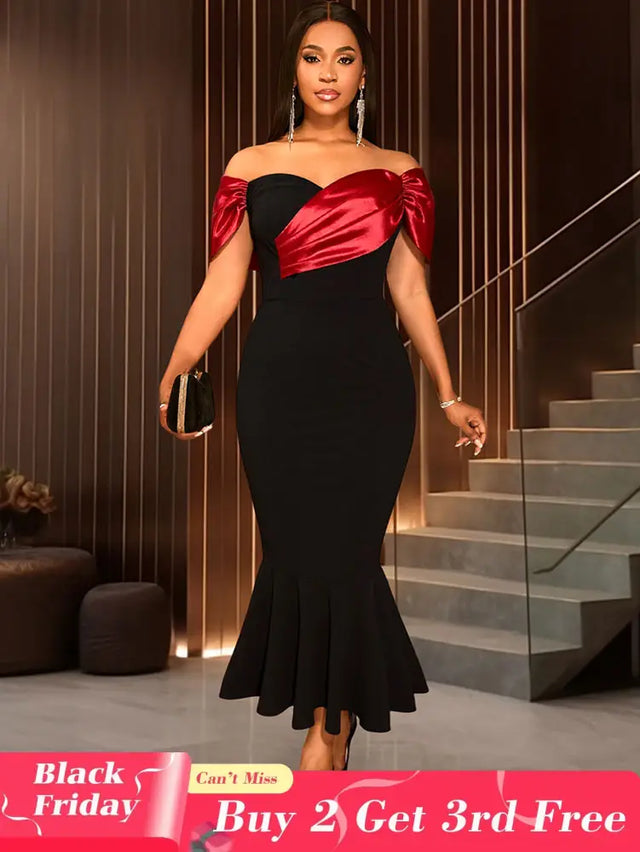 AOMEIDRESS Black Mermaid Bow Off Shoulder Dress For Evening Party Black / S