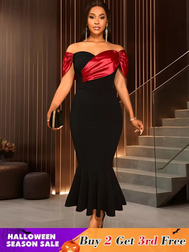 AOMEIDRESS Black Mermaid Bow Off Shoulder Dress For Evening Party Black / S
