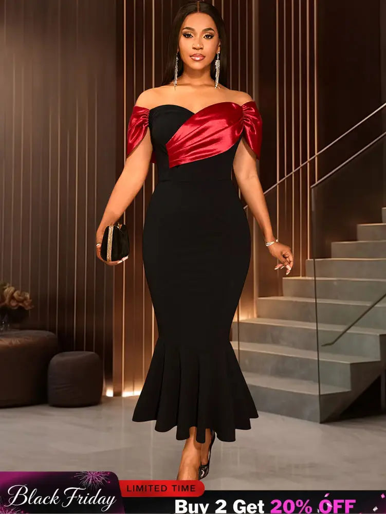 AOMEIDRESS Black Mermaid Bow Off Shoulder Dress For Evening Party Black / S