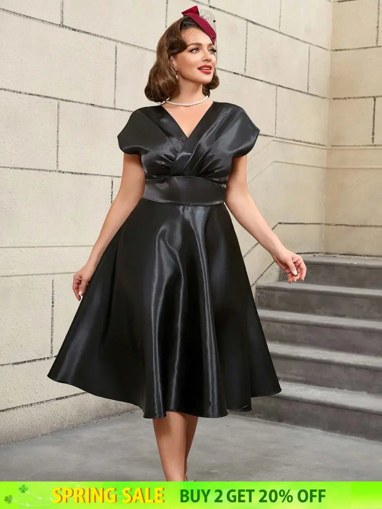 AOMEIDRESS Black Sleeveless A Line Dress Elegant Office Wear