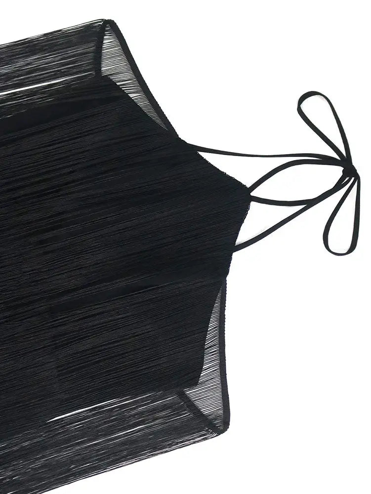 AOMEIDRESS Black Tassel Halter Bodycon Dress Off Shoulder Party Gowns