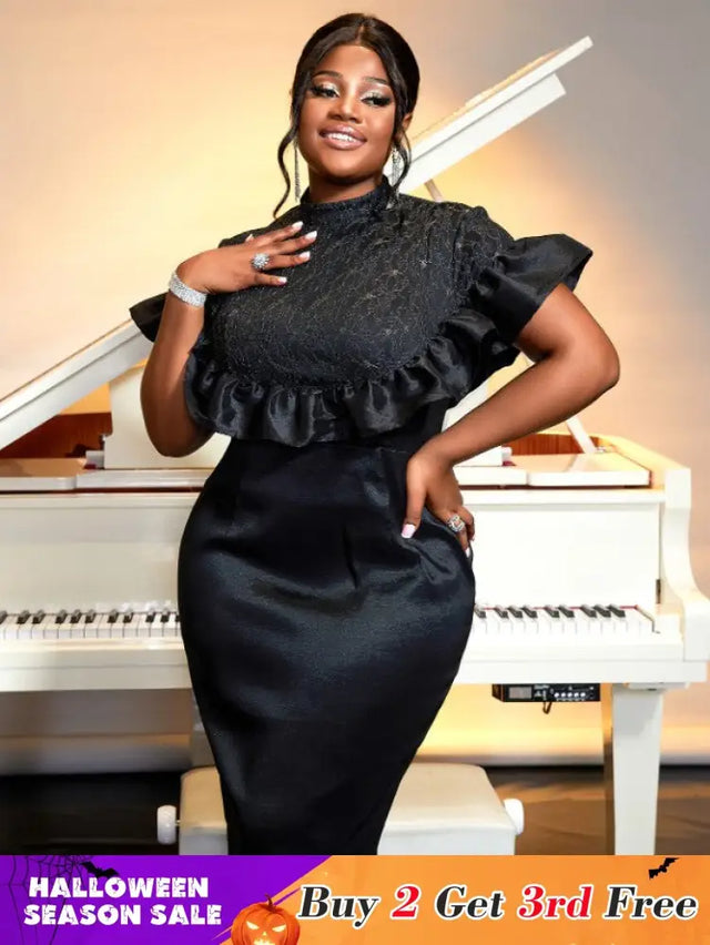 black stand collor midi dresses for women