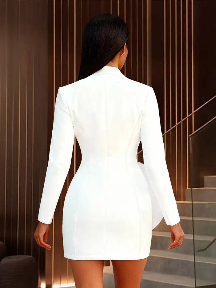 AOMEIDRESS Blazer Dress V Neck Long Sleeves 3D Flower Bodycon Gowns