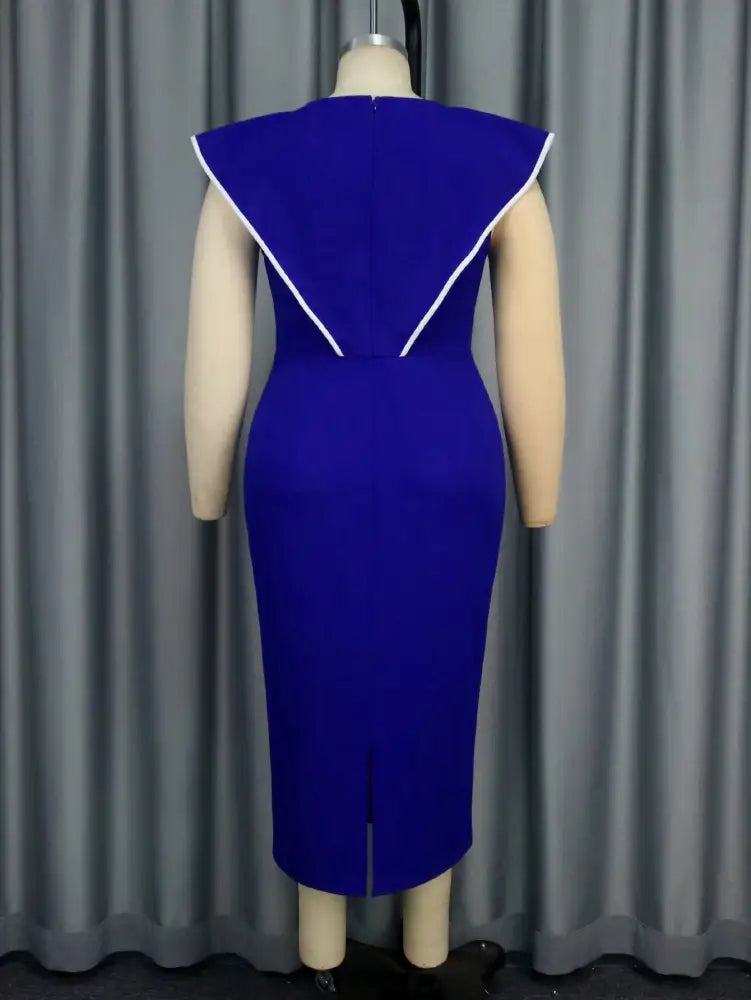 AOMEIDRESS Blue Dresses For Wedding Color Block 3D Flower Ruffle Sleeve Glamorous