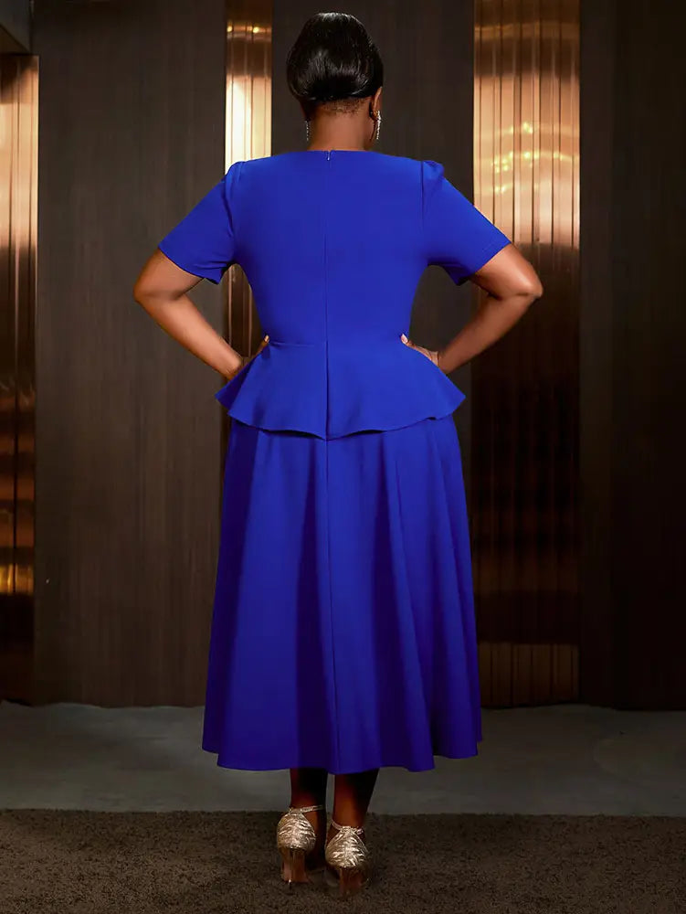 AOMEIDRESS Blue Maternity Wedding Guest Dresses V Neck Short Sleeve