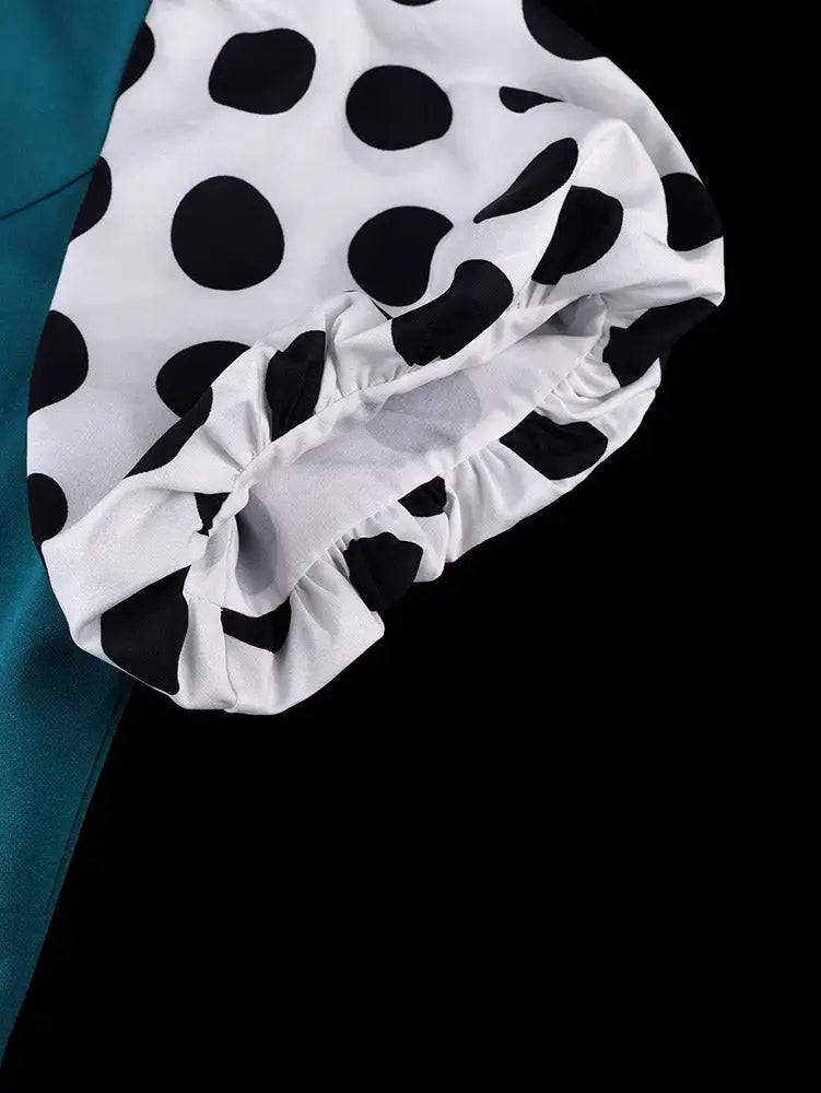 AOMEIDRESS Bodycon Dress Polka Dots Colorblock Turndown Collar Button